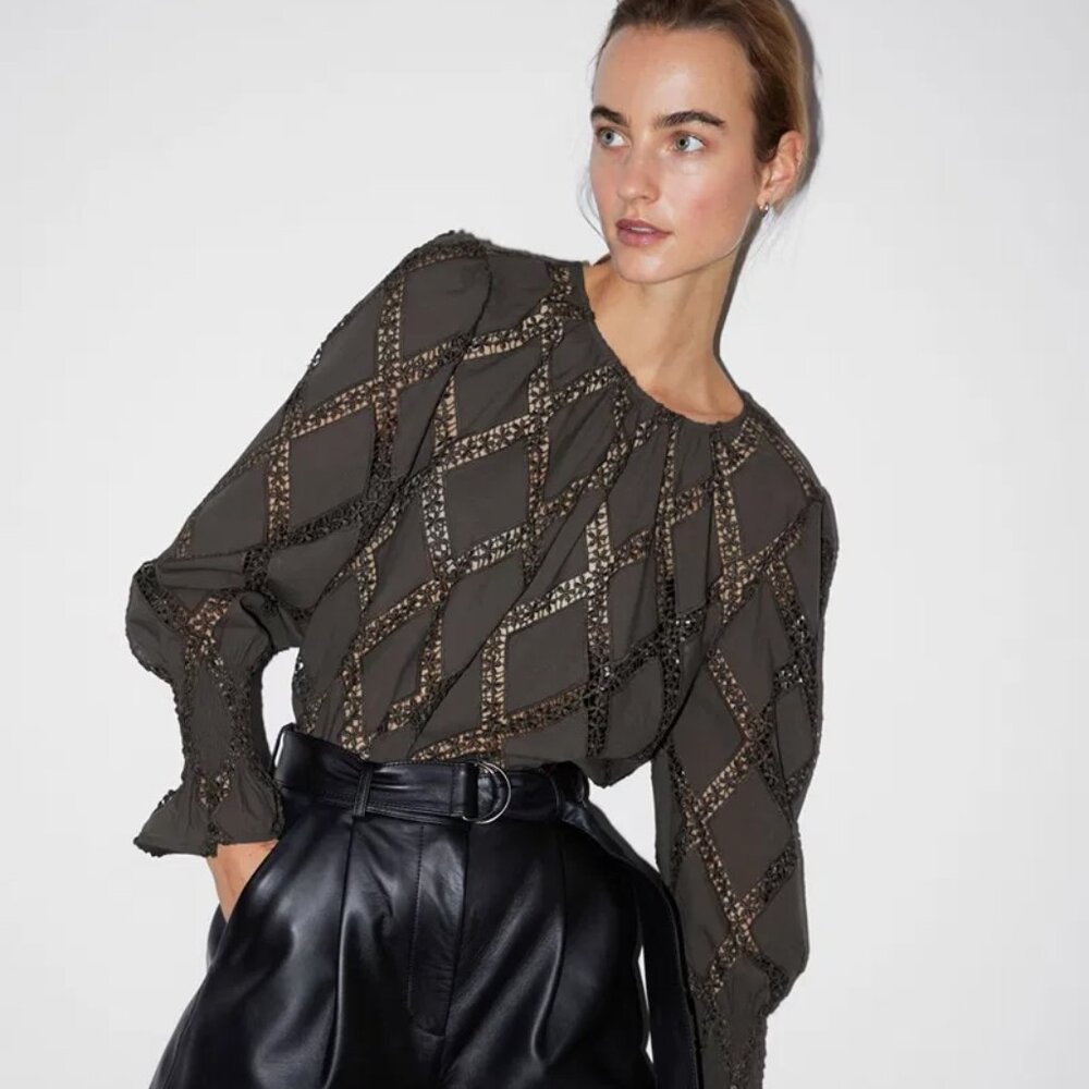 NWOT & Other Stories Embroidered Frill-Cuff Blouse